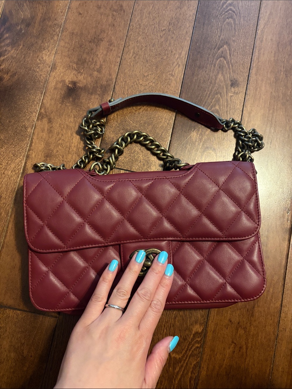 Quilted Burgundy Leather Chain Shoulder Bag